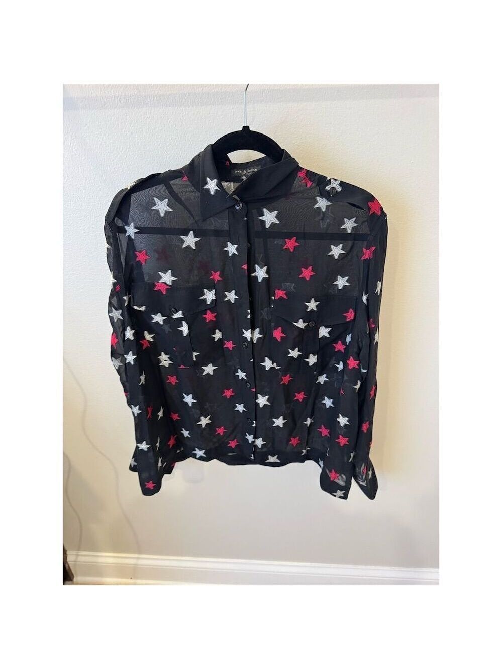 Rag & Bone Women's Black Collared Long Sleeve Blouse Size M - Picture 3 of 6